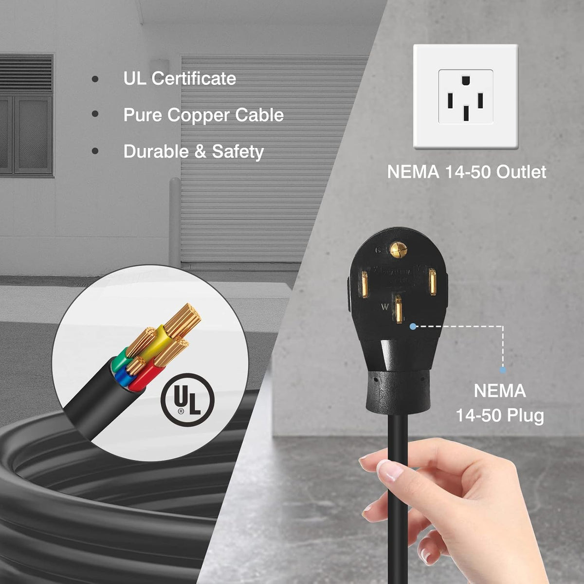 Portable Level 2 EV Charger with NEMA 14-50 Plug, Adjustable Currents 10A-32A T426
