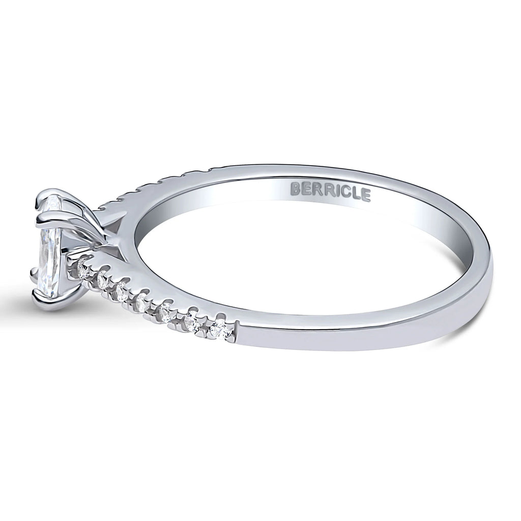 Sterling Silver Oval Cut Cubic Zirconia Promise Ring, Rhodium Plated Size 9 W91394