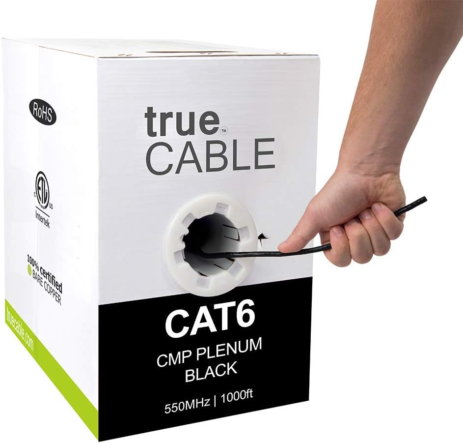 Cat6 Plenum 1000ft Blue 23AWG 4 Pair Solid Bare Copper 550MHz UTP Bulk Ethernet Cable I13242