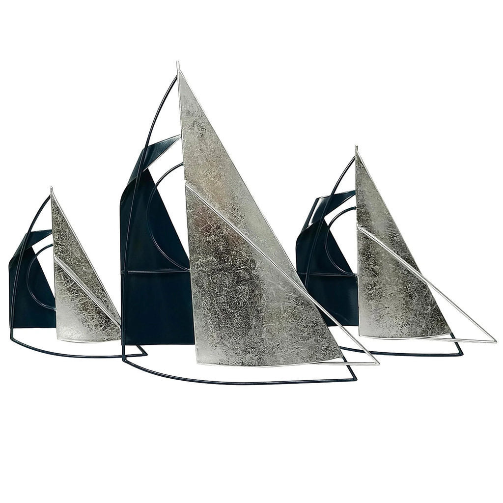 Blue Silver Metal Sailboats Hanging Wall Artwork X9609