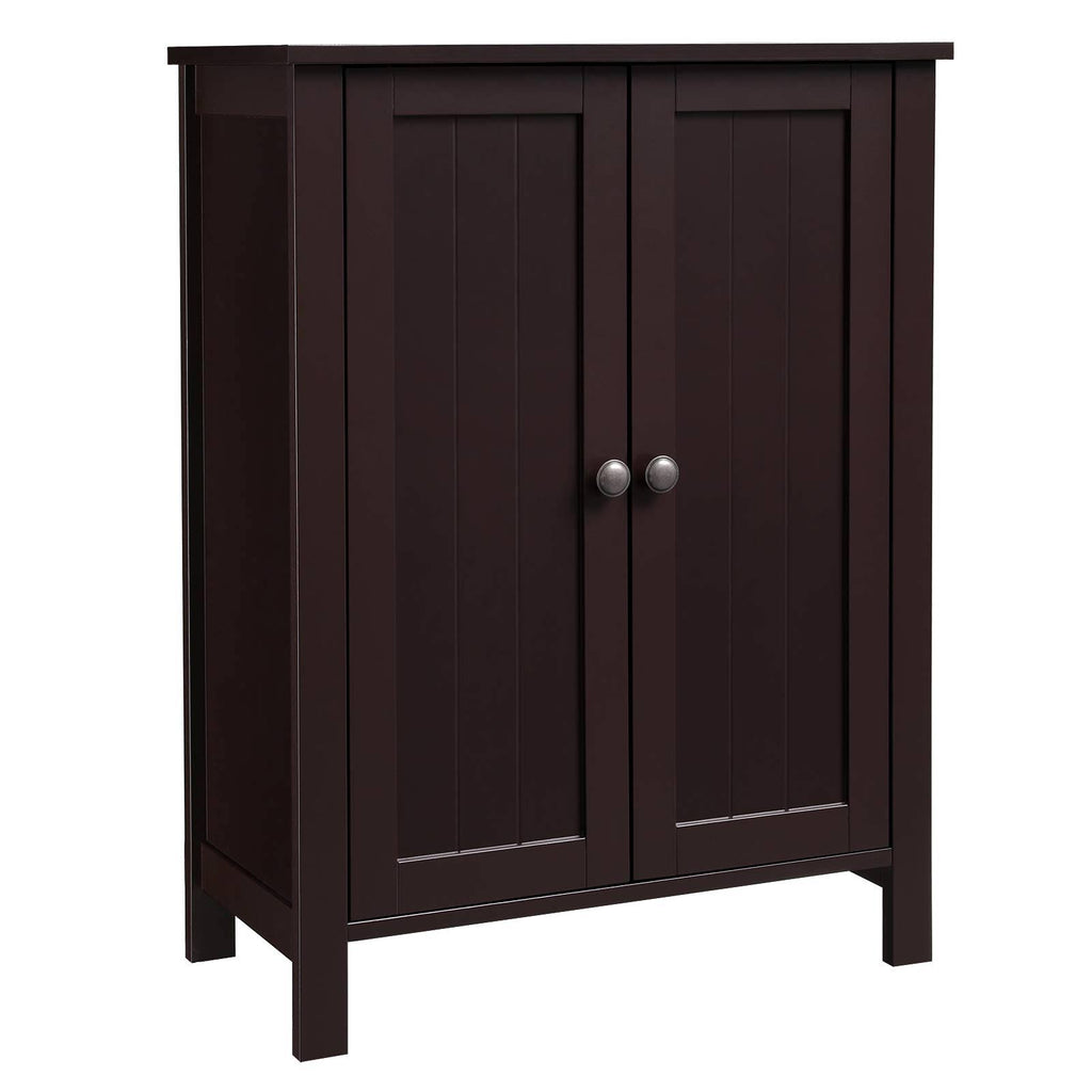 Brown Double Door Bathroom Floor Storage Cabinet with Adjustable Shelf L24274