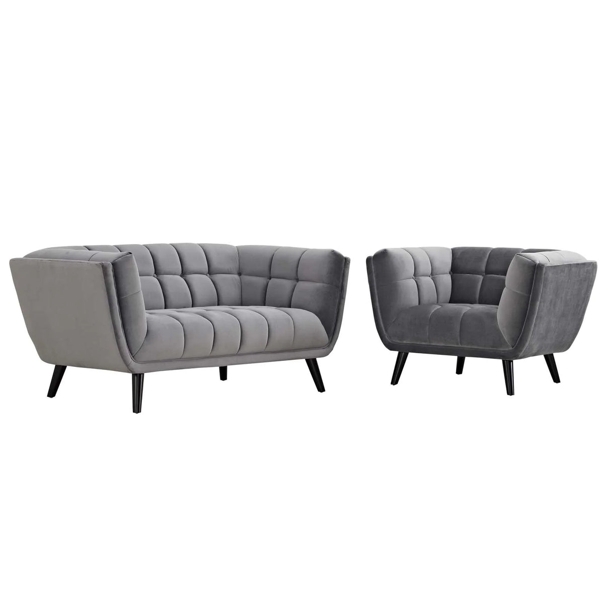 2 Piece Velvet Upholstered Loveseat and Armchair Set O566