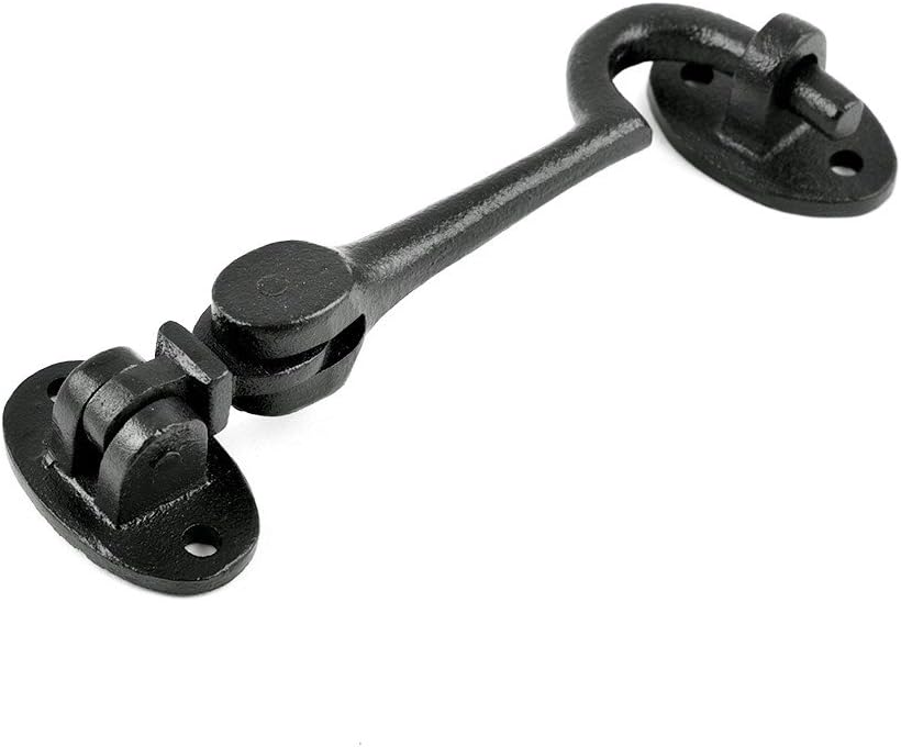 Black Wrought Iron Cabin Hook Eye Bolt 4 Swivel Style Reversible Privacy Hook Latches with Screws Pack of 10 R198