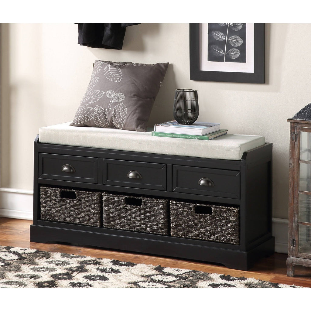 Black Storage Bench with 3 Drawers and 3 Baskets A22504