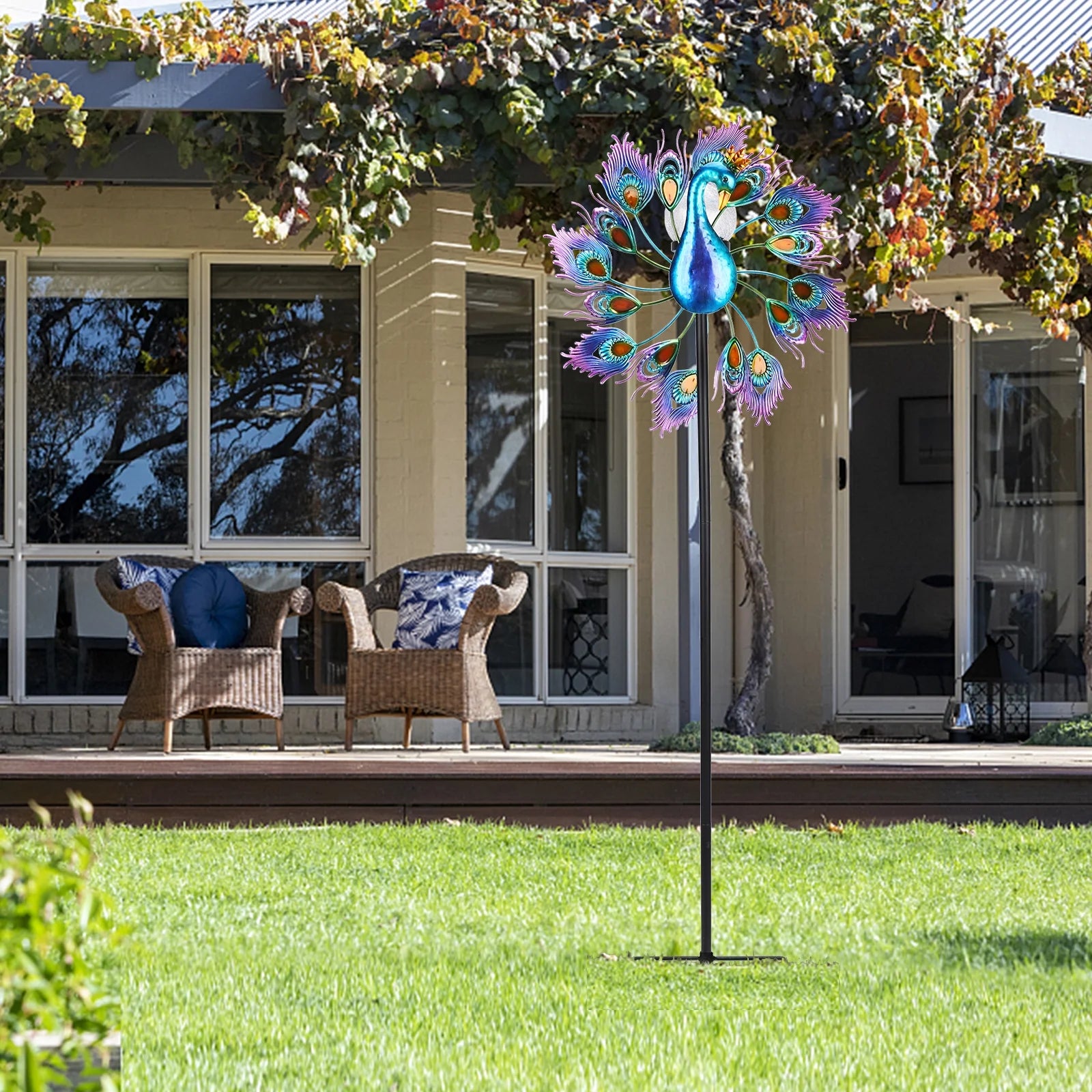 Peacock Kinetic Wind Spinner Outdoor Metal X215866
