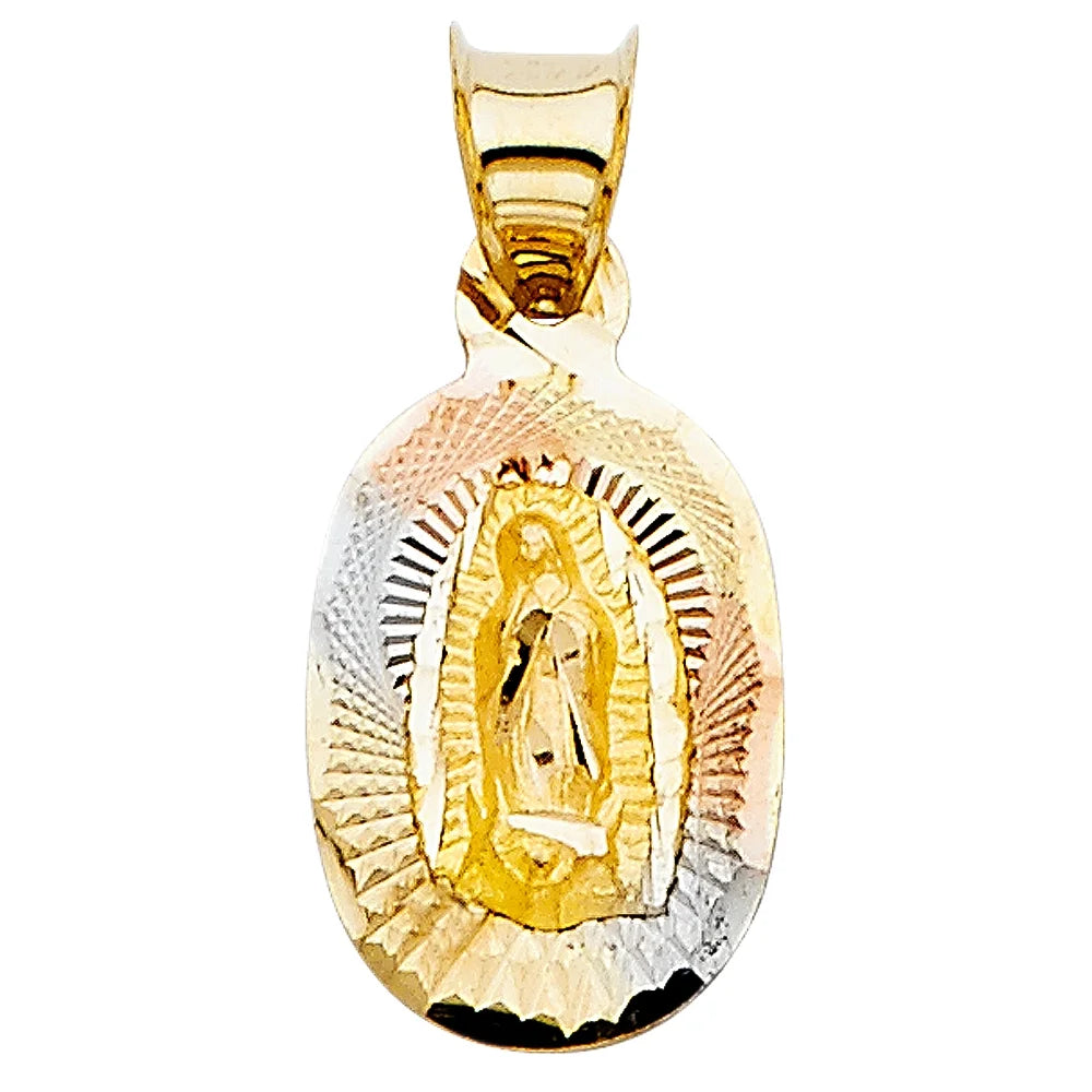 14K Tri Color Gold Diamond Cut Religious Charm Pendant E3387