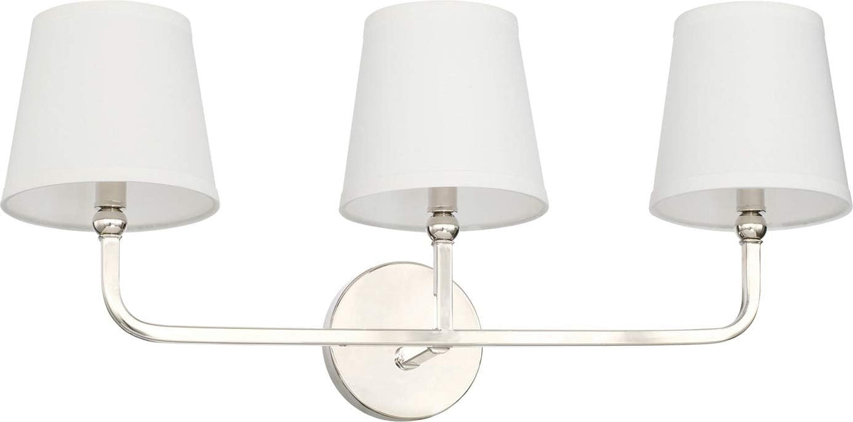 White Fabric Bath Vanity Wall Mount, 3-Light, Polished Nickel X791