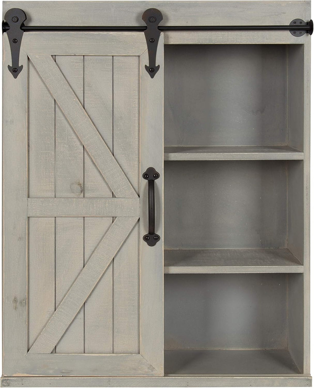 Rustic White Wood Wall Storage Shelving Cabinet with Sliding Barn Door Z286