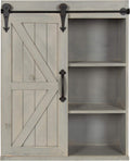 Rustic White Wood Wall Storage Shelving Cabinet with Sliding Barn Door Z286