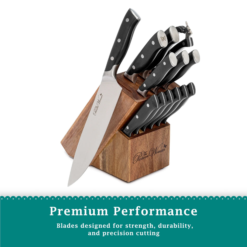 14-Piece Stainless Steel Knife Block Set, Black Q220752