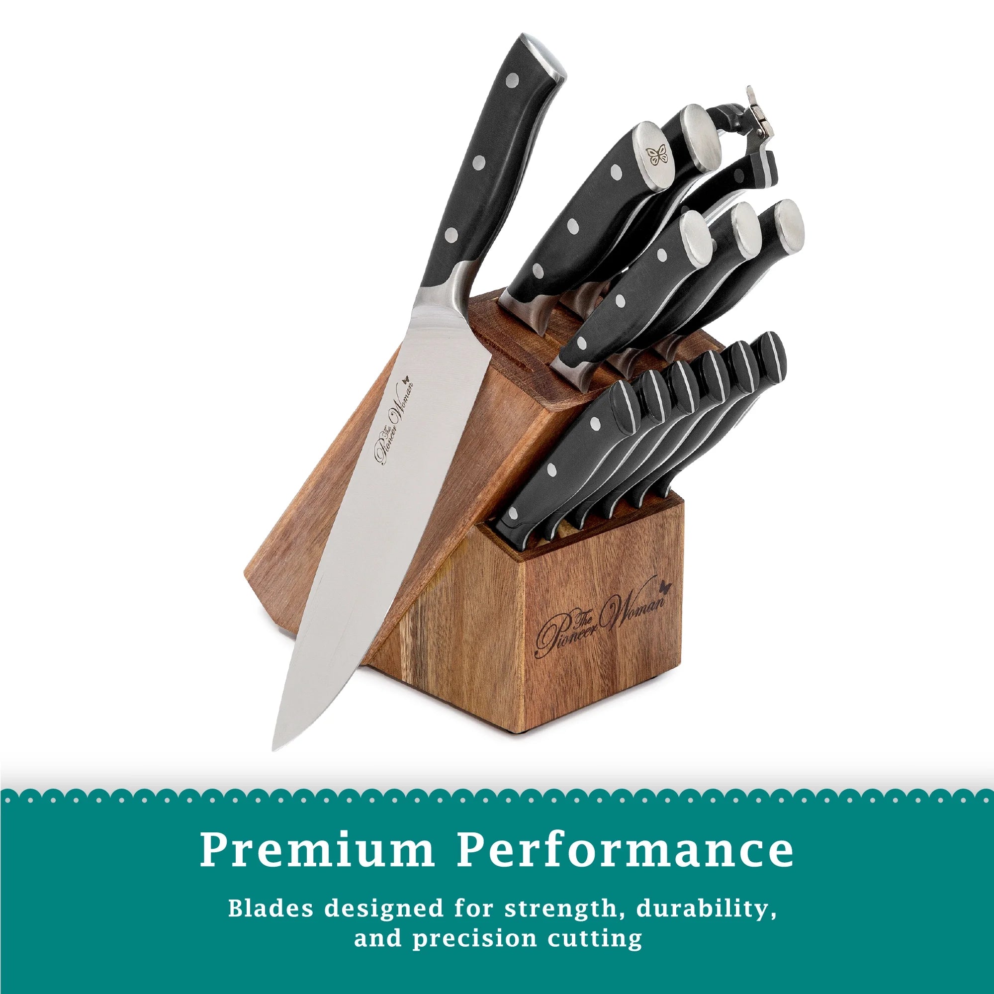14-Piece Stainless Steel Knife Block Set, Black Q220752