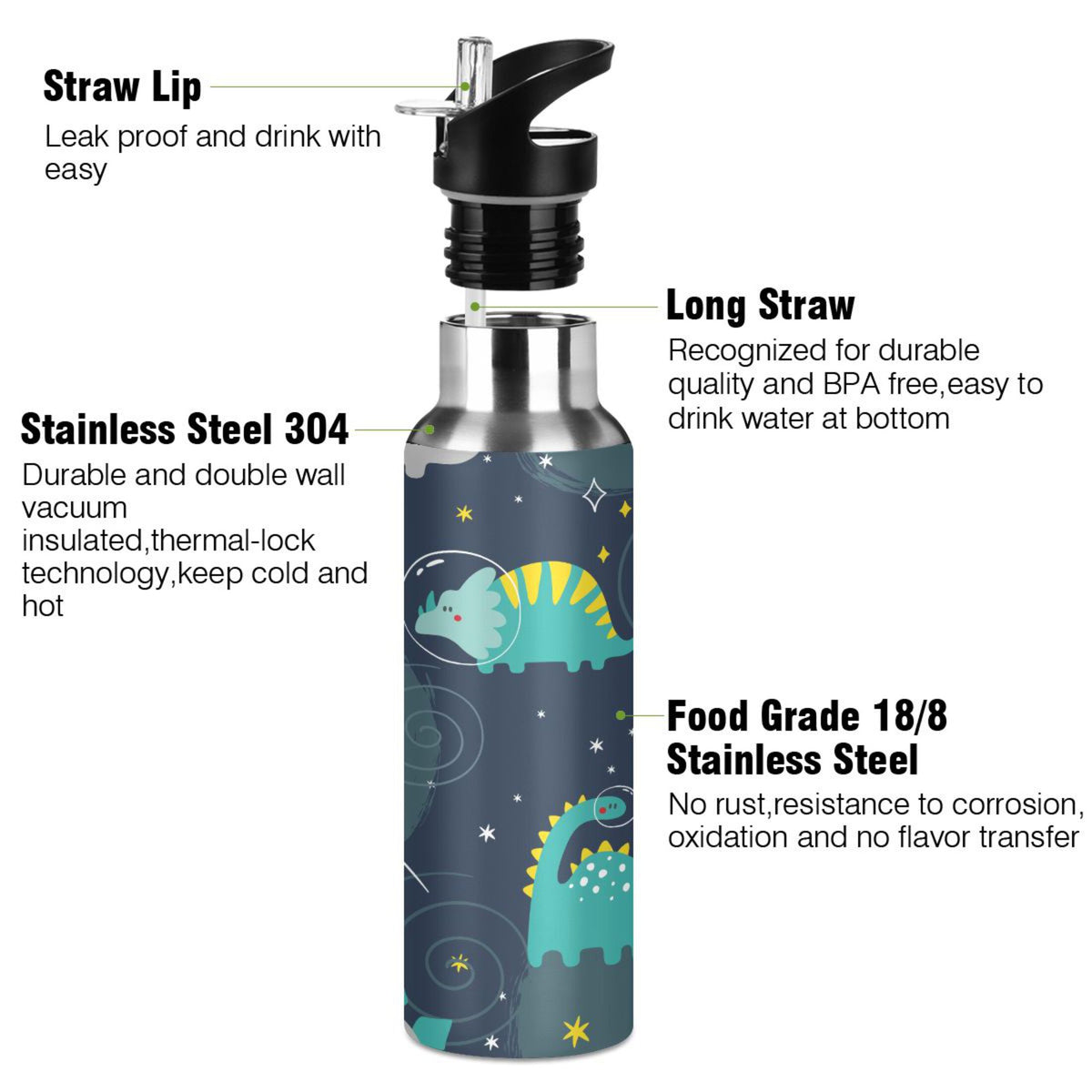 Stainless Steel Insulated Vacuum Flask Water Bottle with Straw Lid E467