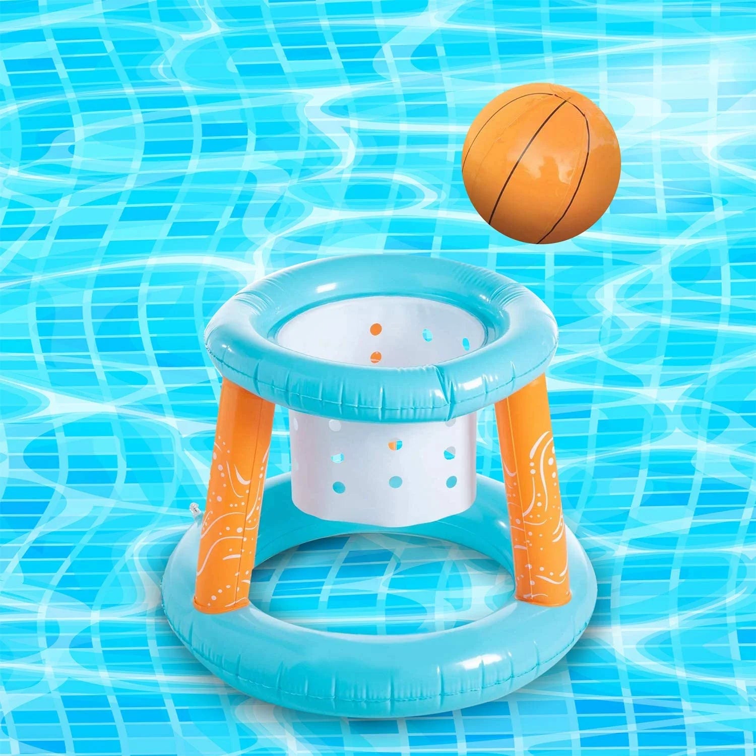 Light Blue Inflatable Pool Volleyball Set with 2 Balls and Basketball Hoops I672