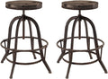 Black Rustic Farmhouse Pine Wood and Cast Iron Two Backless Bar Stools Z384