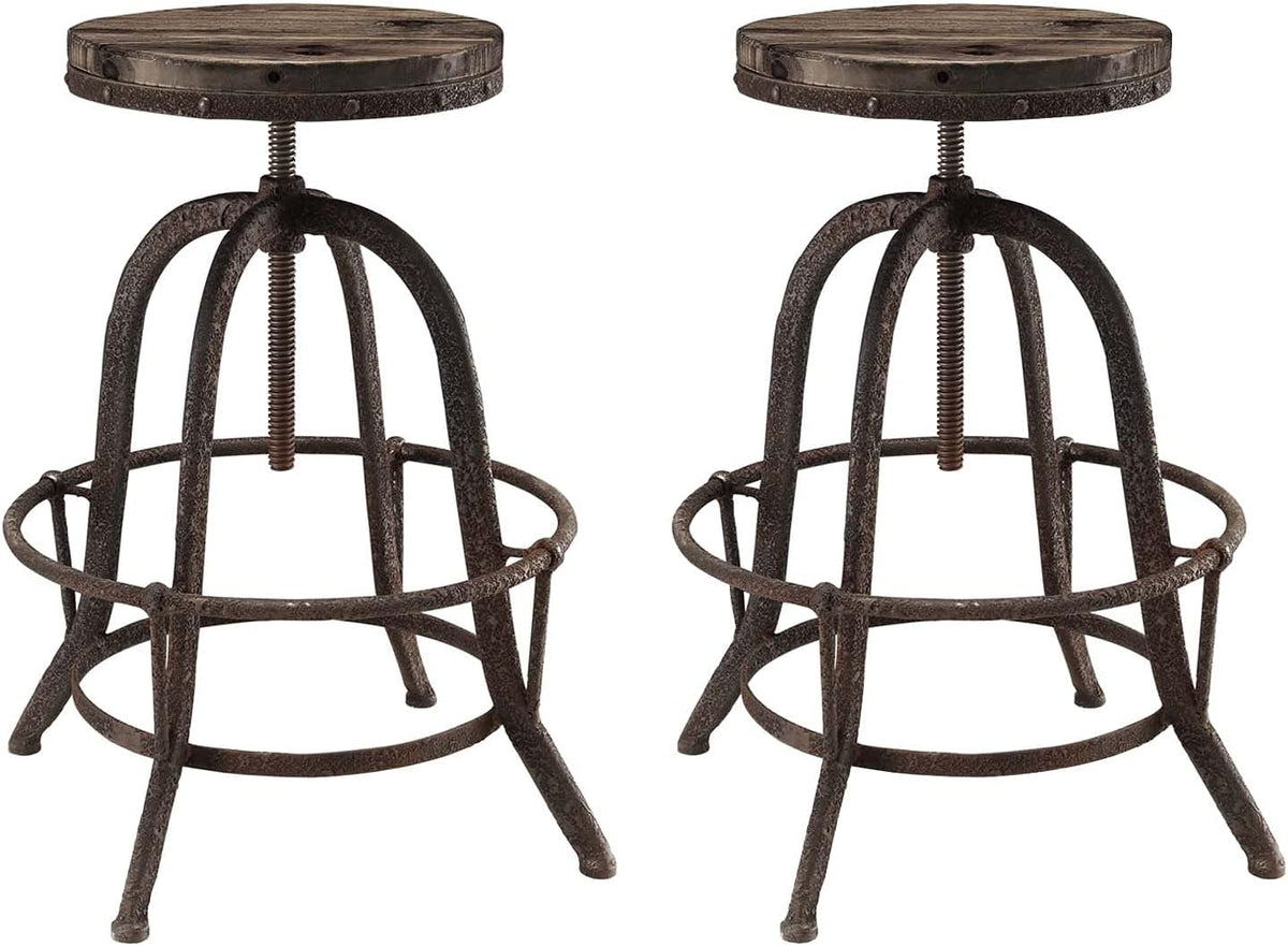 Black Rustic Farmhouse Pine Wood and Cast Iron Two Backless Bar Stools Z384