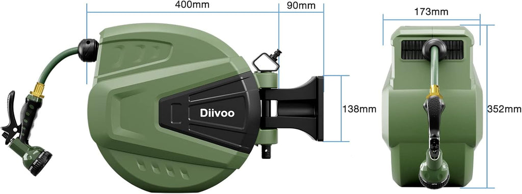 Retractable Garden Hose Reel 65 ft, Wall Mount, Automatic Rewind, 180° Swivel Bracket, 9 Pattern Hose Nozzle P696