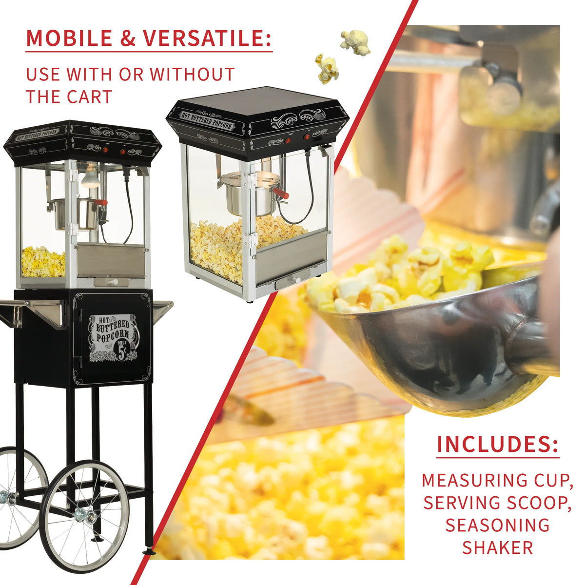 Black/Silver 4oz Popcorn Machine with Cart K534