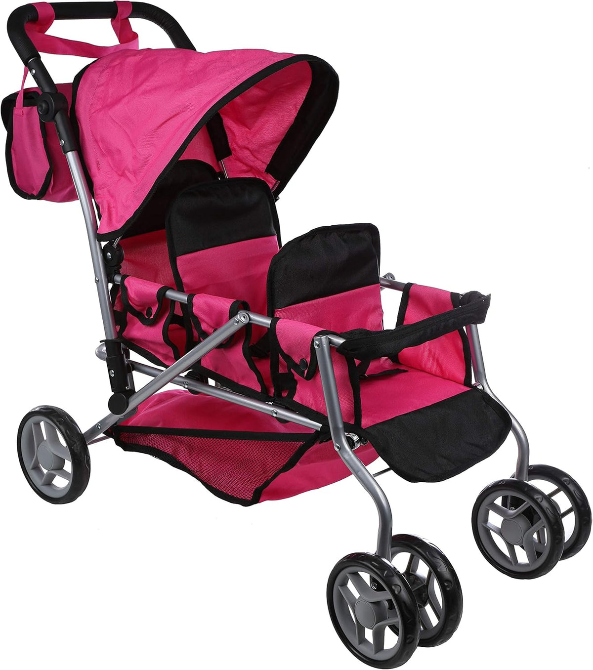 Triplet Doll Pram with Swiveling Wheels & Carriage Bag H783