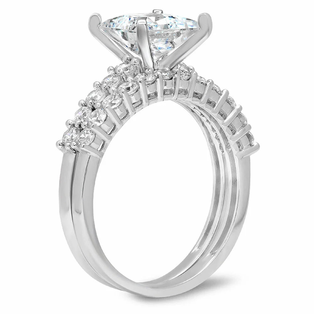 18K White Gold Princess Cut Diamond Engagement Ring Set J139