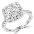 Cushion Cut Diamond Halo Engagement Ring in 14K White Gold, Size 4.5 F2734