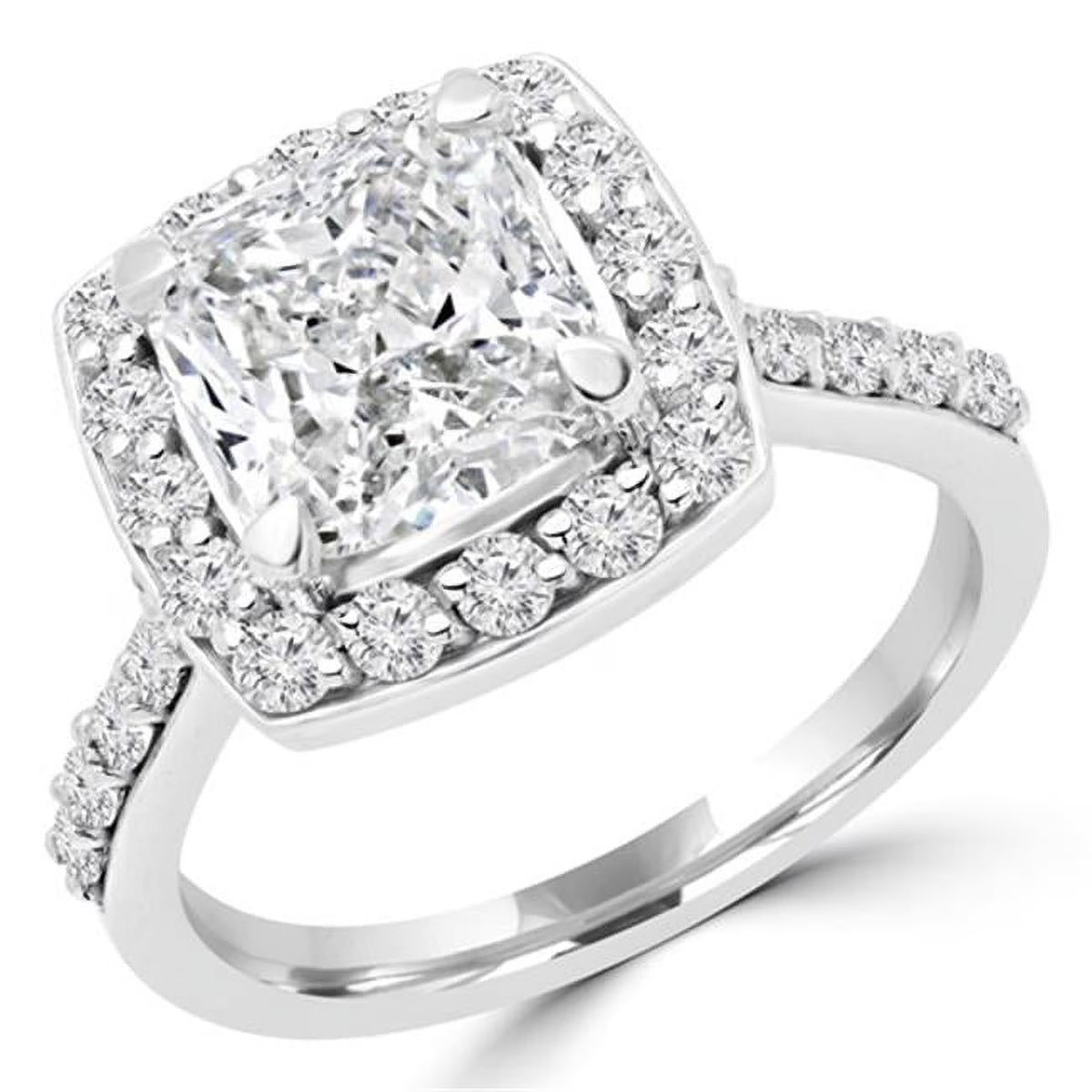 Cushion Cut Diamond Halo Engagement Ring in 14K White Gold, Size 4.5 F2734