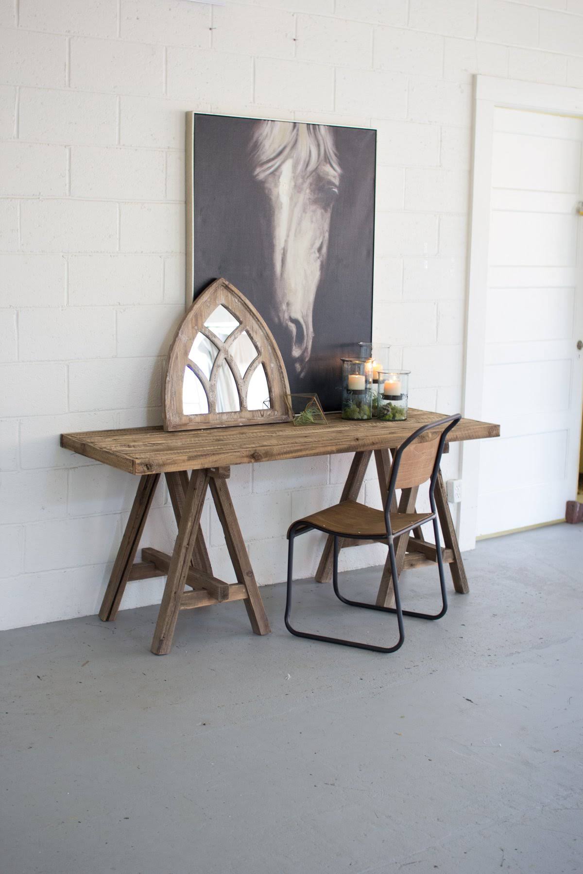 Recycled Wooden Deep Console with Saw Horse Base N973827