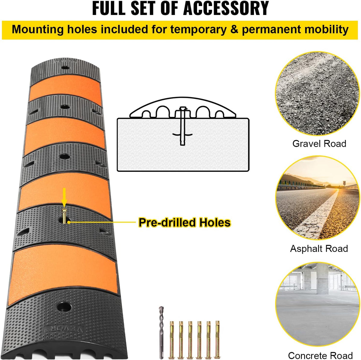 Rubber Speed Bump, 72.8 x 12.2 x 2.2, 22000 LBS Load Capacity M51200