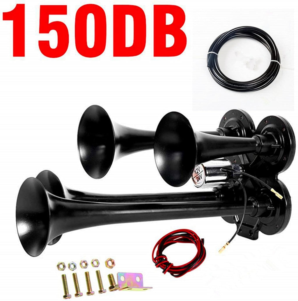 Galvanized Chrome four-tube Air loudspeaker with solenoid valve 165DB Electric set for 12V Truck Alarm L6429