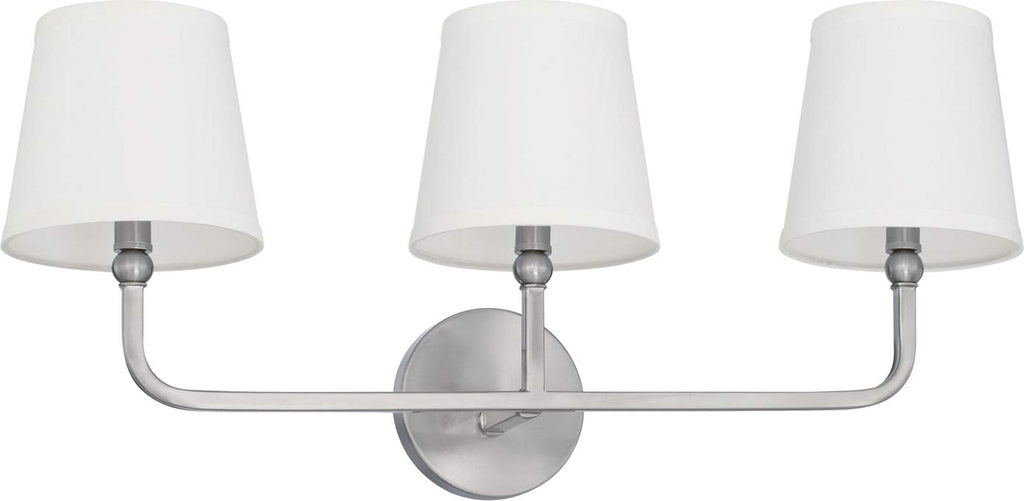 White Fabric Bath Vanity Wall Mount, 3-Light, Polished Nickel X791