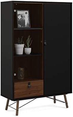 2 Piece Furniture Set with Sideboard and China Cabinet in Black Matte and Walnut O835