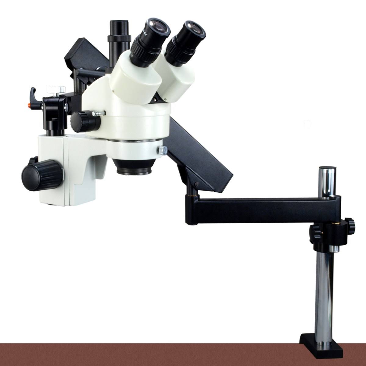 7X-45X Zoom Trinocular Microscope with Articulating Arm Stand and 6W LED Dual Gooseneck Light V57854