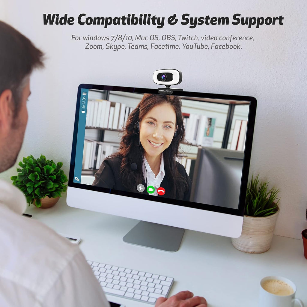 4K Webcam with Light, 8MP Autofocus USB Web Cam with Microphone, Tripod, USBC, Privacy Cover, Pack of 2 O409460