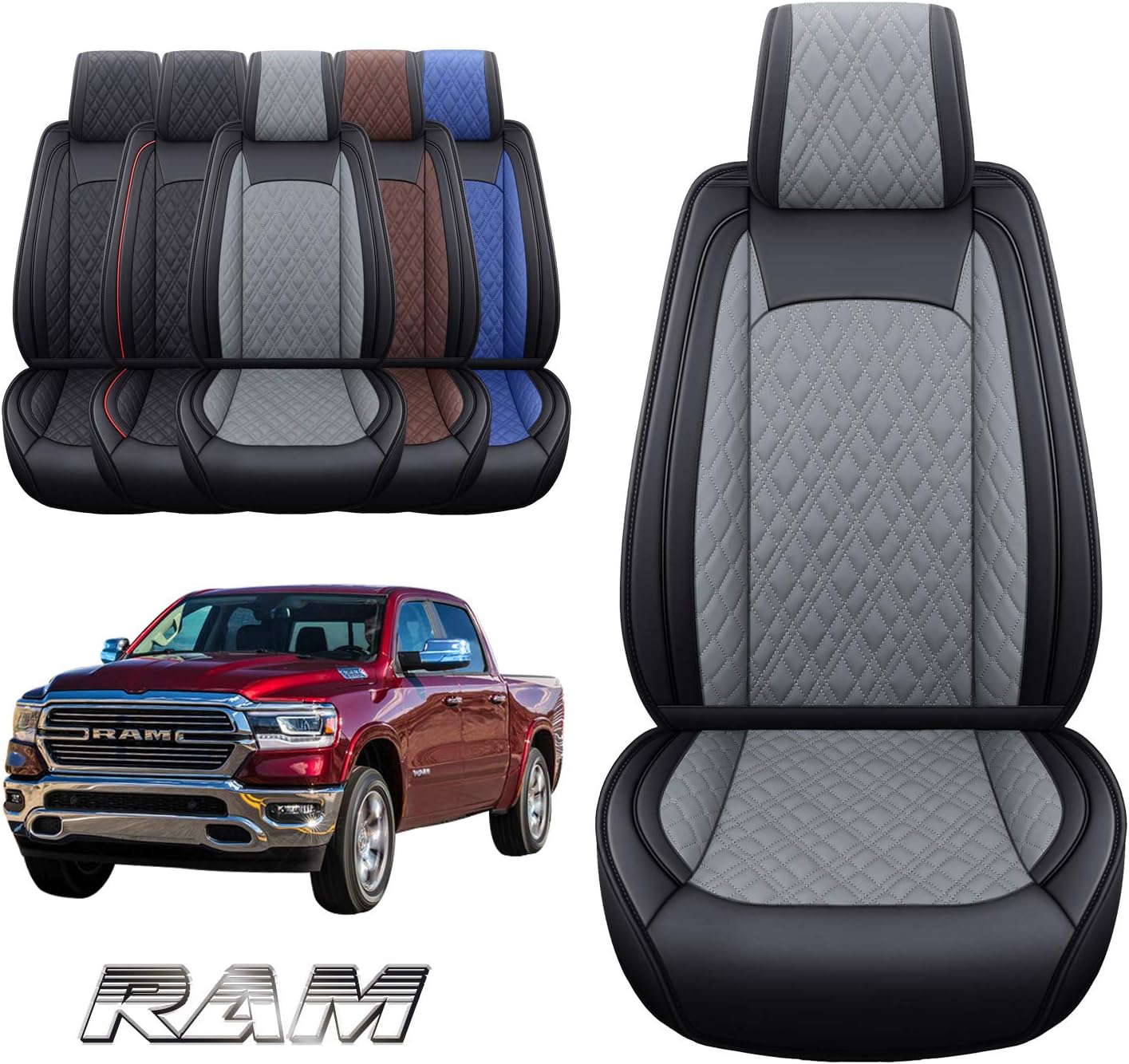 Black Waterproof Leather Rear Car Seat Covers Pickup Truck Crew Cab Pack of 2 W583683