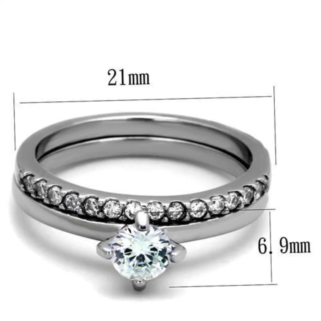 2-Piece Stainless Steel Wedding Ring Set with Round Cubic Zirconia H34608