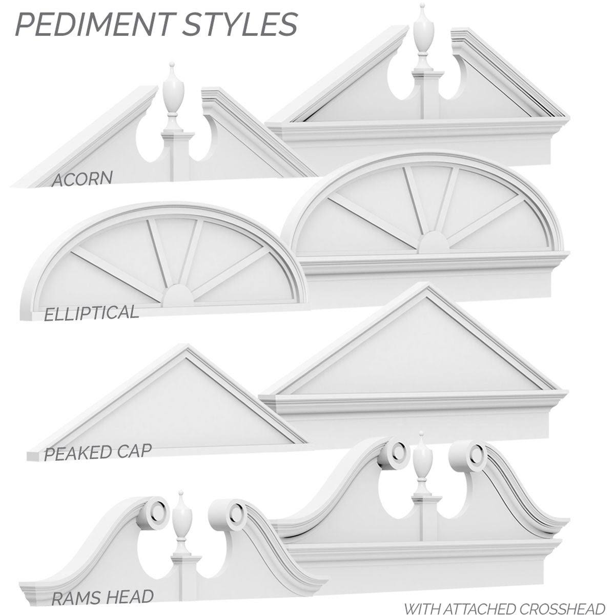 28x22W x 8x22H x 2x22P Elliptical Sunburst PVC Pediment W92426