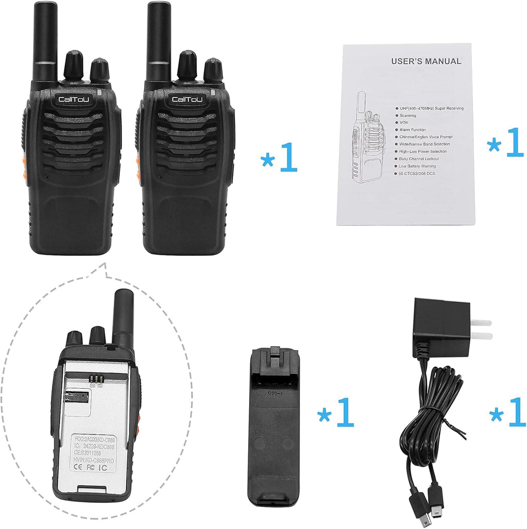 Wireless Intercom System 16 Channels Rechargeable Walkie Talkie D4878