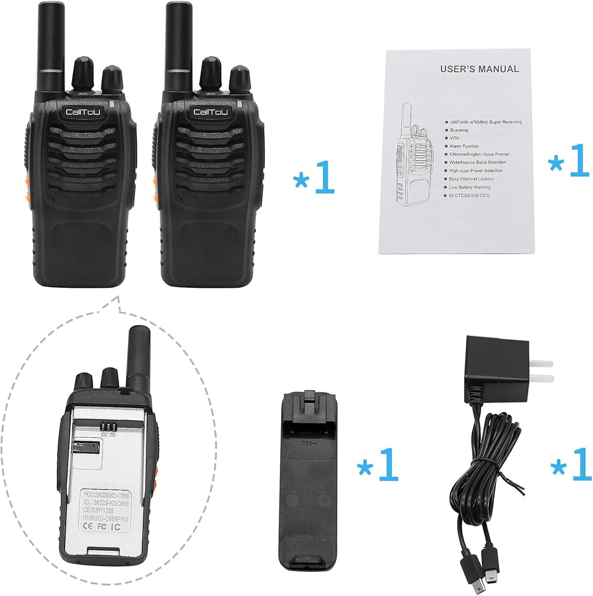 Wireless Intercom System 16 Channels Rechargeable Walkie Talkie D4878