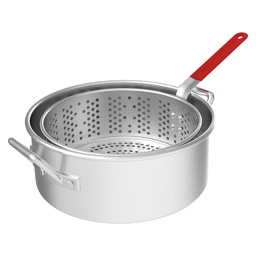 10.5 Qt. Aluminum Fryer Pot with Strainer Basket and Lid U9565