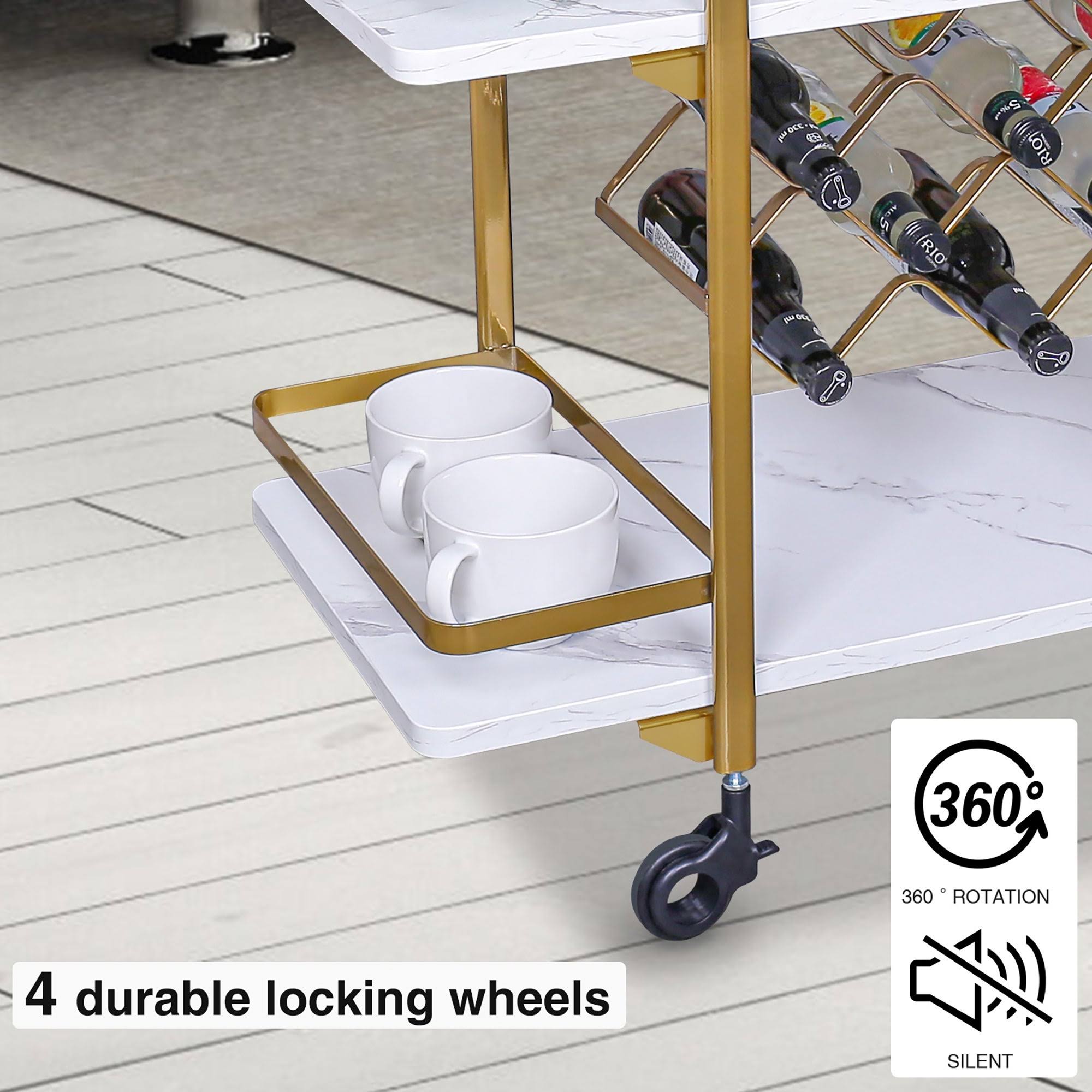 Black 3 Tier Bar Cart with Wheels J9656