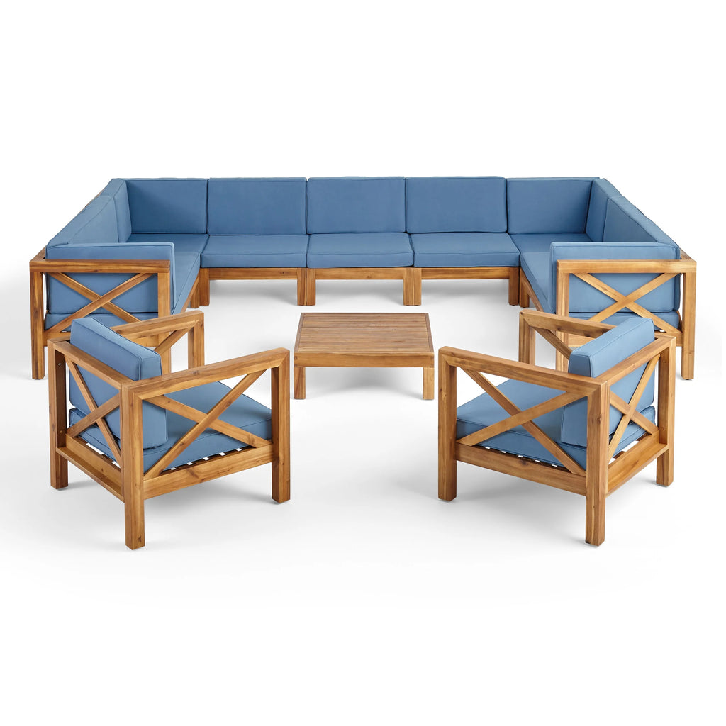 Blue and Brown Outdoor Patio Sectional Sofa with Club Chair Set N3828