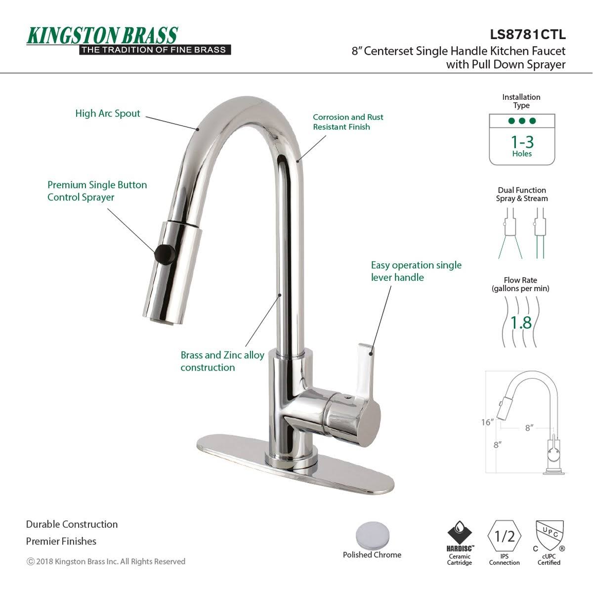Brushed Nickel Single-Handle Pull-Down Kitchen Faucet L27884