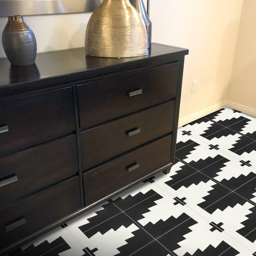 Set of 12 Black and White Handmade Moroccan Floor Tile Y104