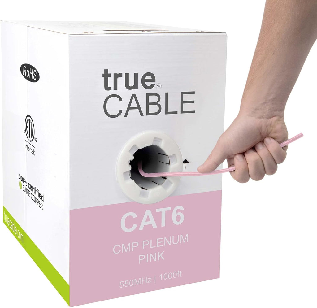 Cat6 Plenum 1000ft Blue 23AWG 4 Pair Solid Bare Copper 550MHz UTP Bulk Ethernet Cable I13242