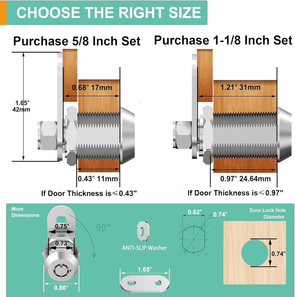 6 Pack Keyed Alike 1-1/8 Inch Zinc Alloy Cabinet Locks M948