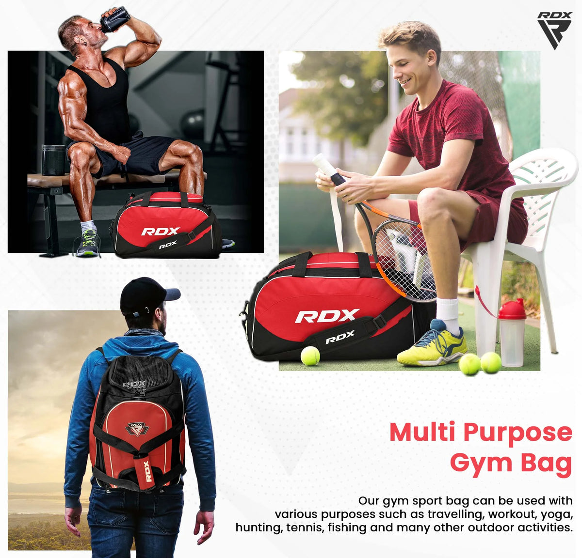 RDX Kit Bag Gym Duffle Sports Holdall Gear MMA Fitness Exercise Equipment Backpack Hiking Luggage Shoulder Sportswear Lightweight Rucksack Handles Running Zipper Travel Carry on Shoe Compartment Q304