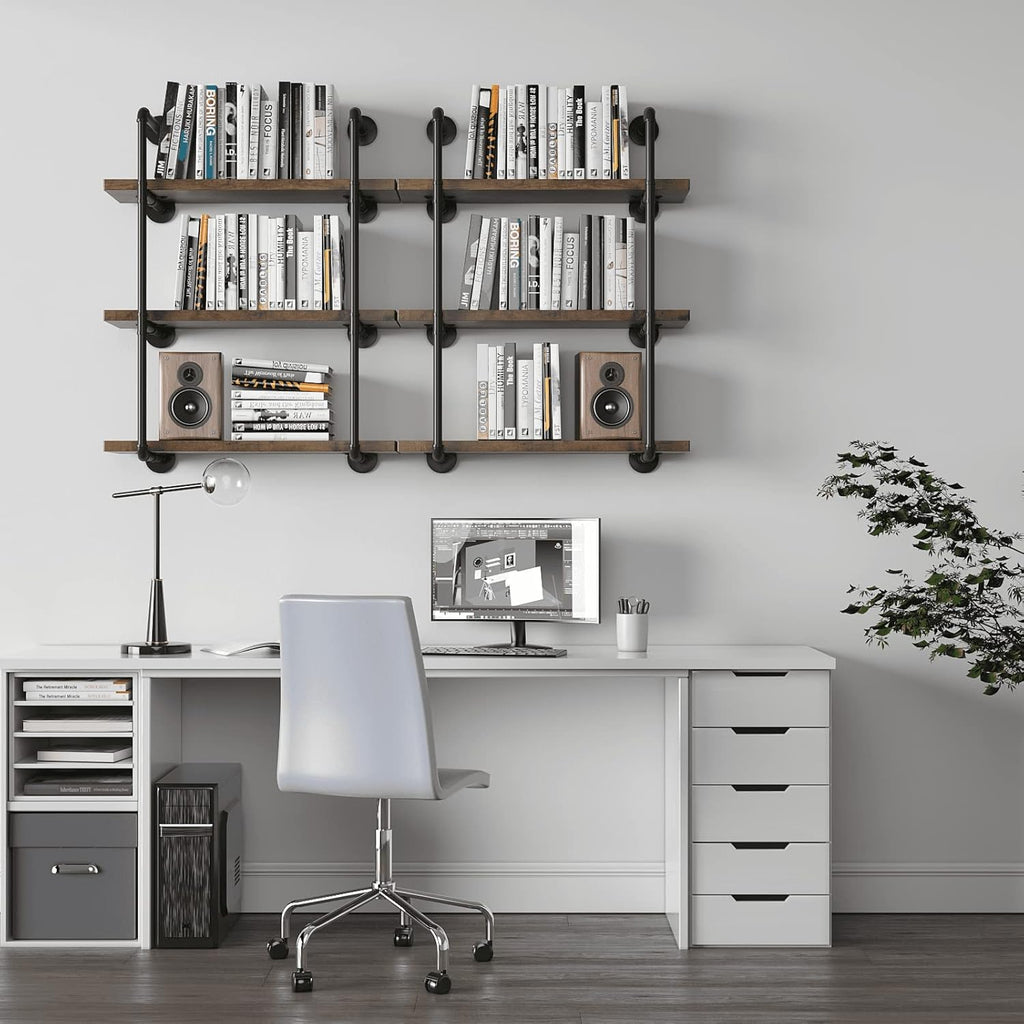 Industrial Wall Mount Iron Pipe Shelf Black 3 Tier X2 R82433