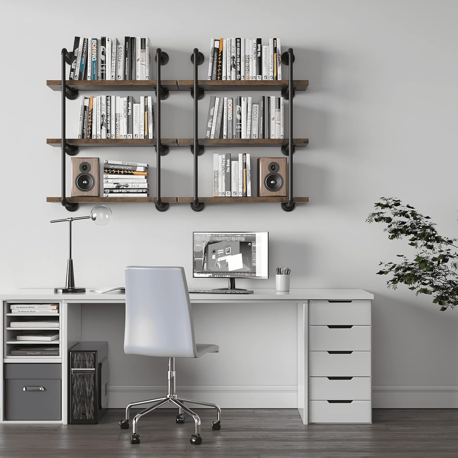 Industrial Wall Mount Iron Pipe Shelf Black 3 Tier X2 R82433