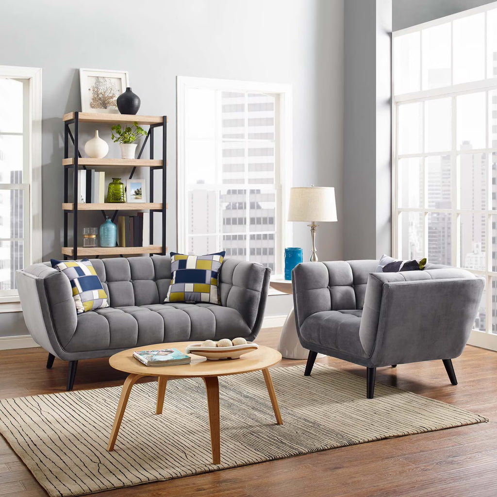 2 Piece Velvet Upholstered Loveseat and Armchair Set O566