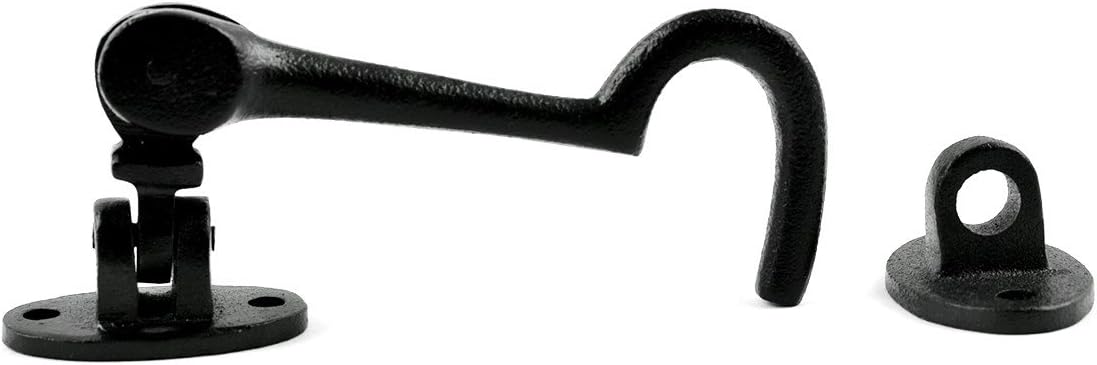 Black Wrought Iron Cabin Hook Eye Bolt 4 Swivel Style Reversible Privacy Hook Latches with Screws Pack of 10 R198