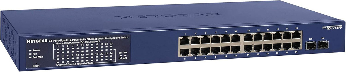 26-Port PoE Gigabit Ethernet Smart Switch, Managed, 24 x PoE+ @ 190W, 2 x 1G SFP, Desktop or Rackmount S7594
